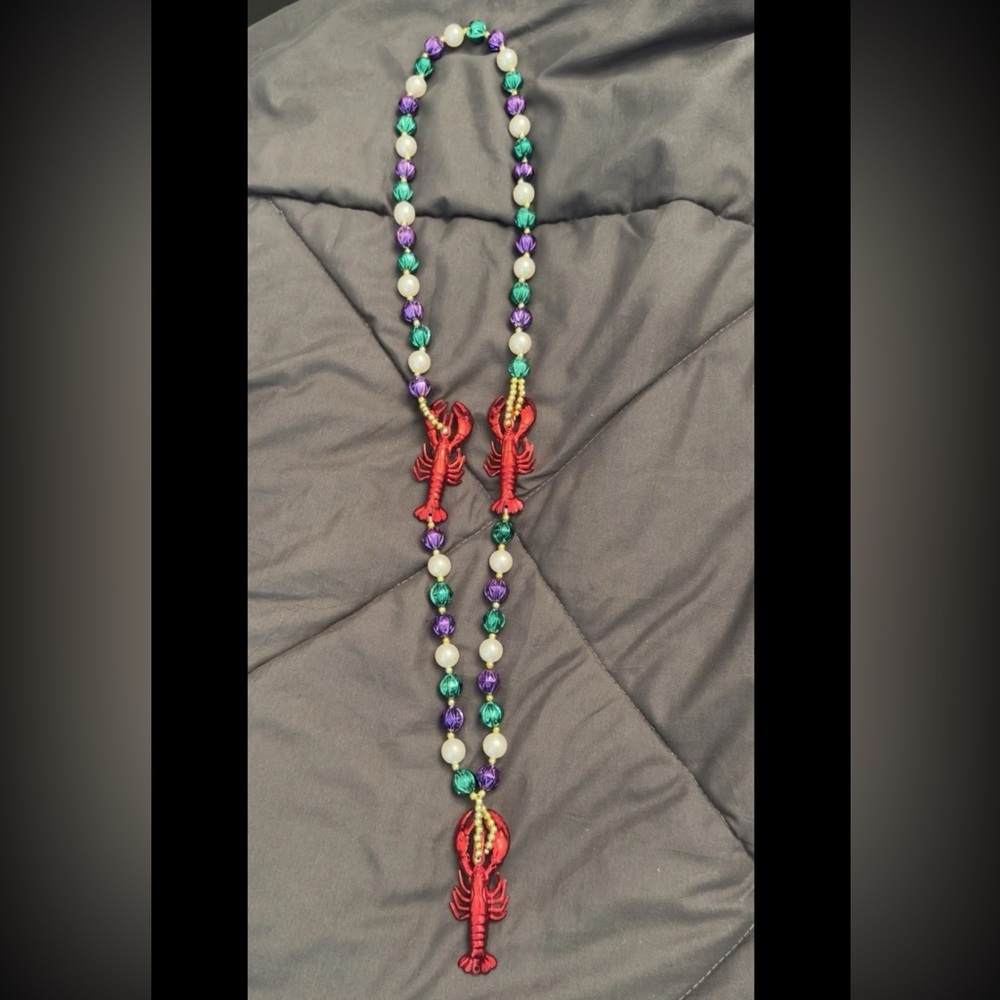 Colorful Mardi Gras Beads Crawfish Necklace